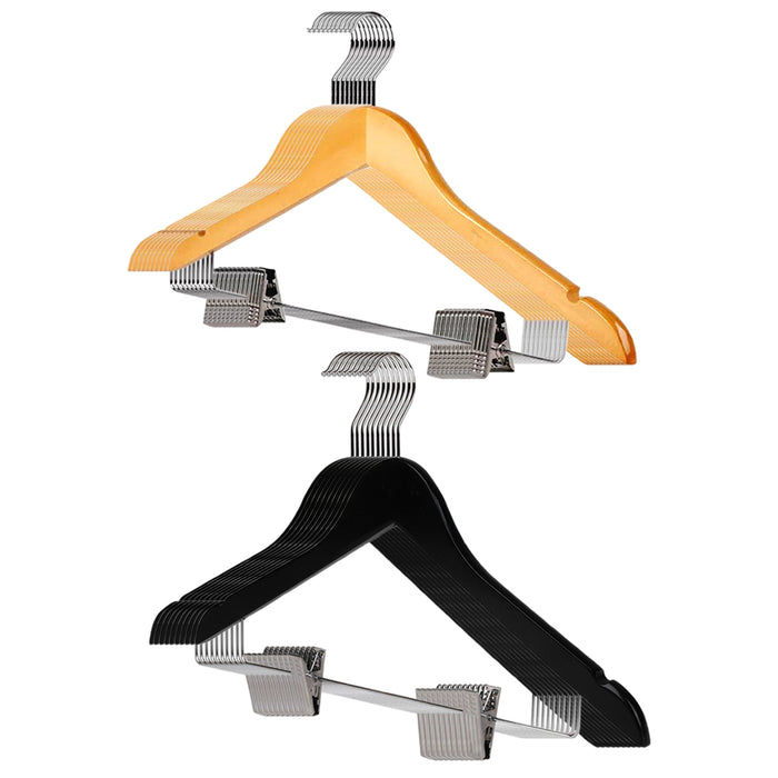 10 Pcs Wood Clothes Hangers with Metal Clips