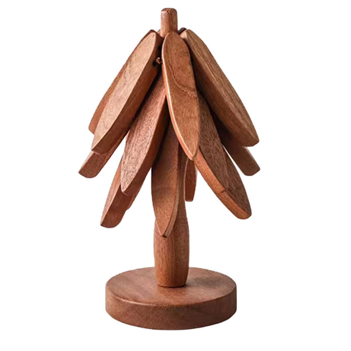 Solid Walnut Wood Christmas Tree Trivet Heat-Resistant Coaster Set