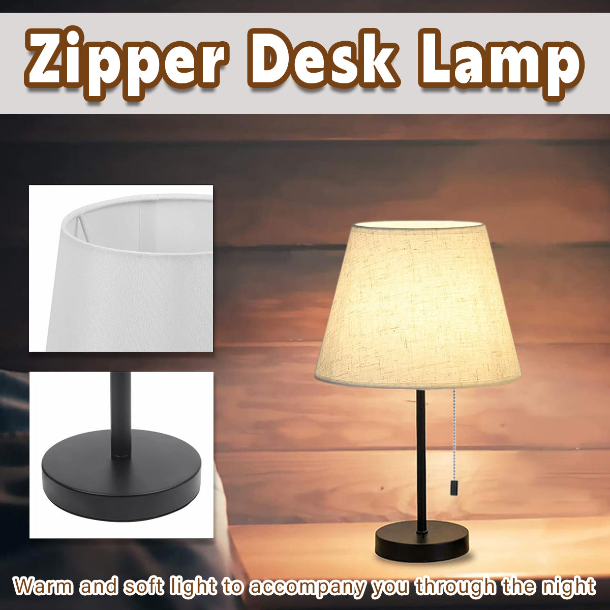 Bedside Table Lamp Modern Design with Pull Chain for Reading