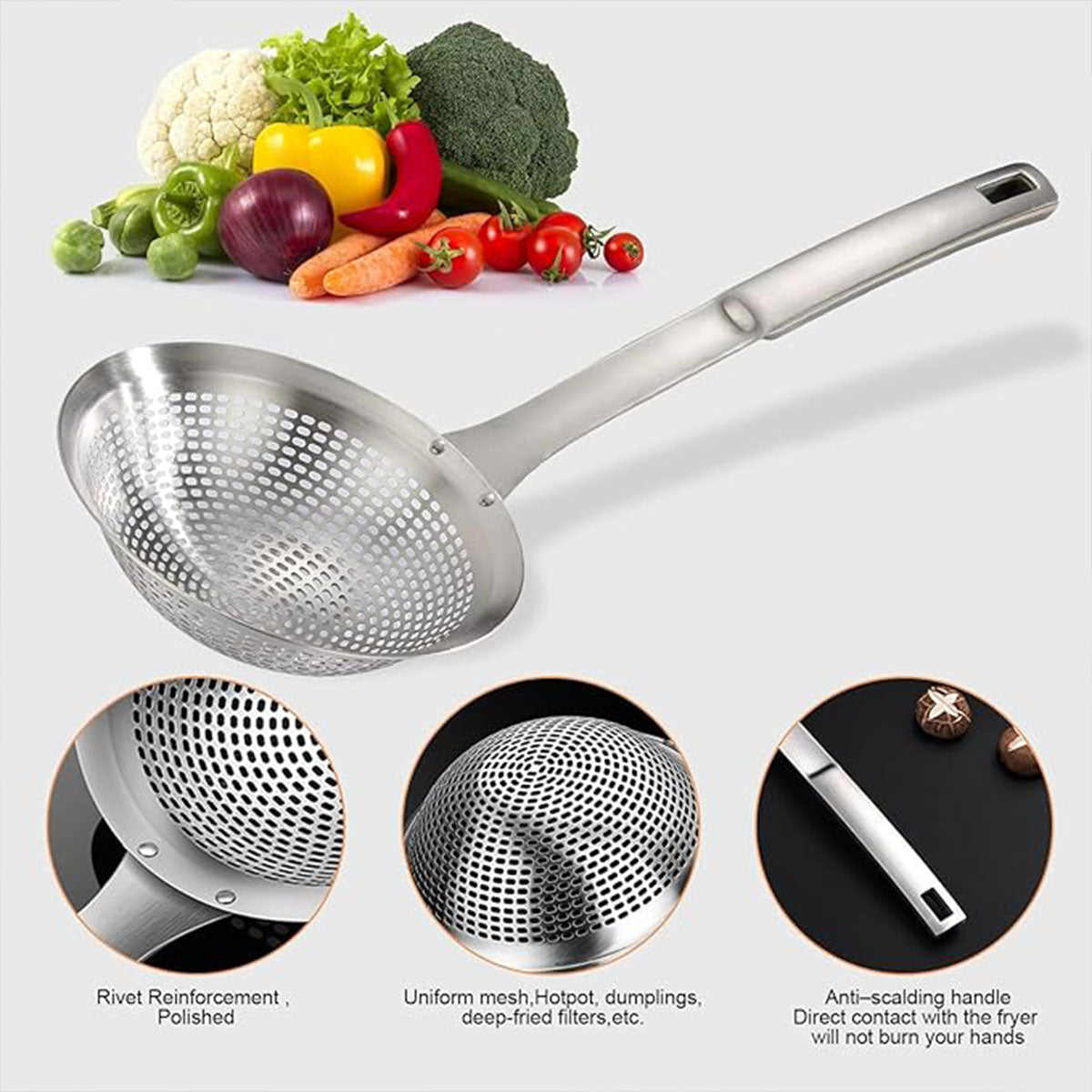 Stainless Steel Colander Spoon Strainer for Pasta Rice and Vegetables