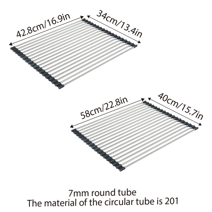 Sink Draining Rack with Roll Up Steel Rods