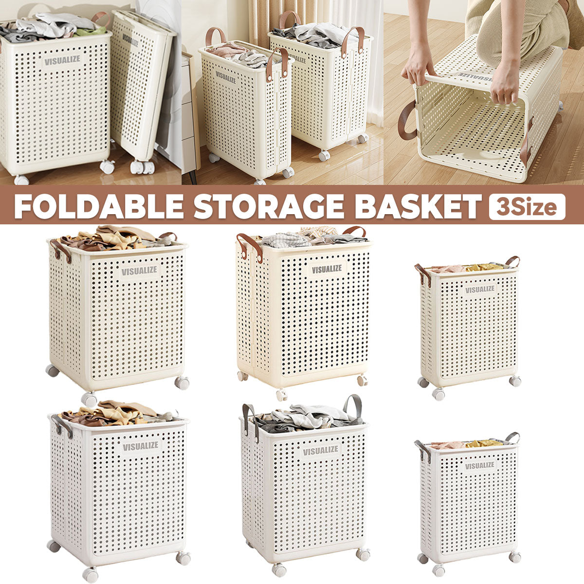 Folding Portable Laundry Basket Multifunctional Storage for Bathroom Household