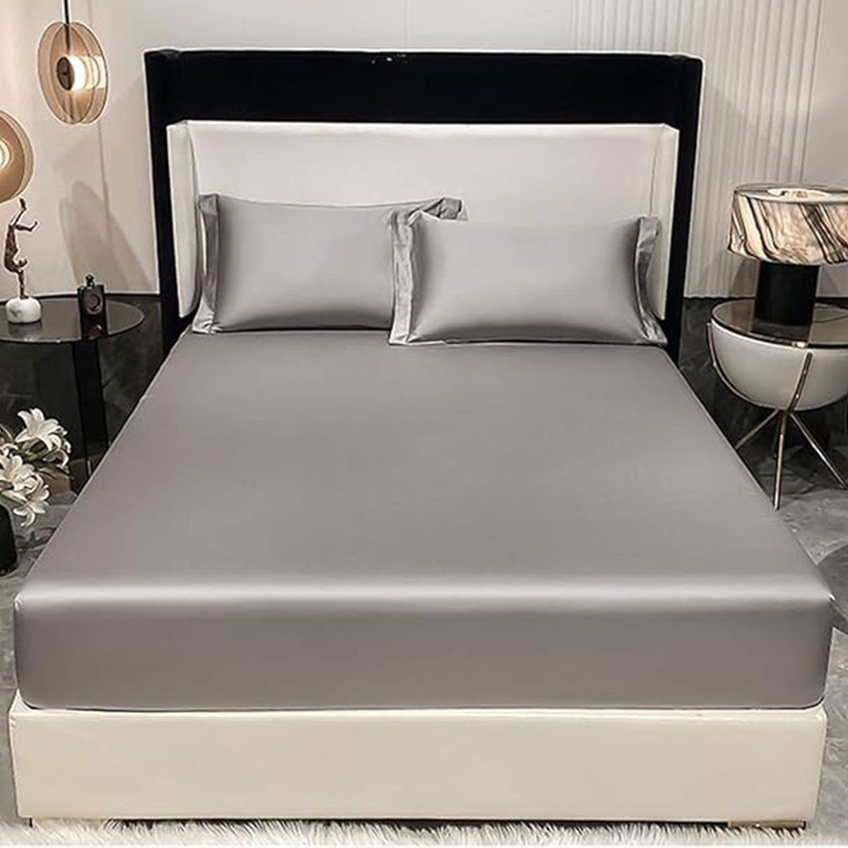 Ice Silk Bed Sheet Set 3 Piece Solid Color Summer Bedding Cover