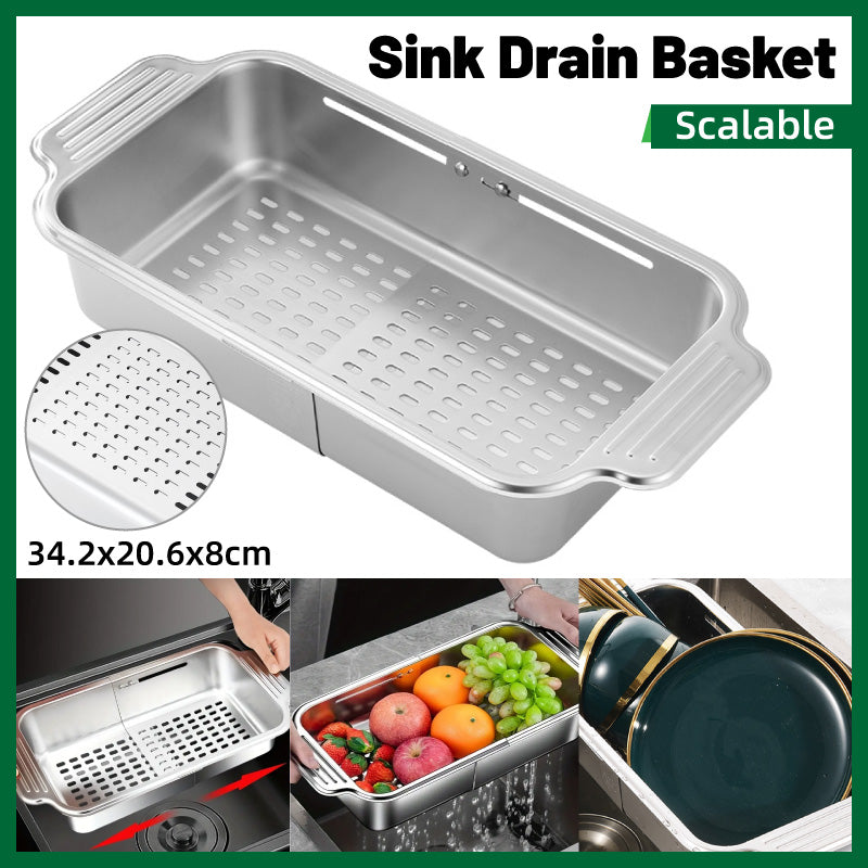 304 Stainless Steel Retractable Sink Drain Basket with Utensil Holder