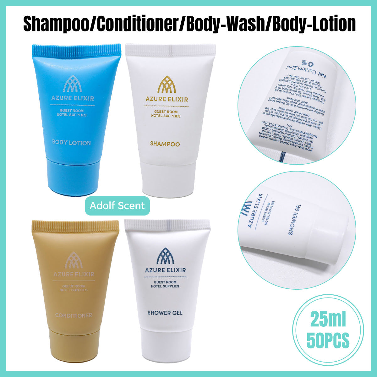 50pcs Hotel Toiletry Bottles 25ml for Shampoo and Conditioner