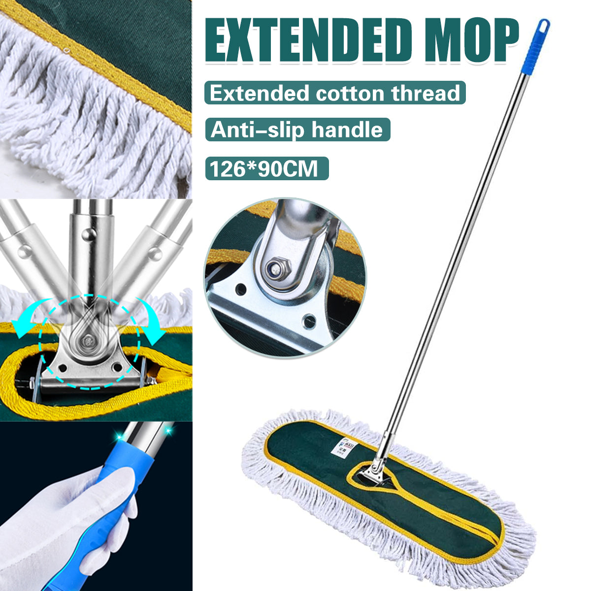 Extra Long Mop Assembly Anti-Slip Handle Floor Cleaning Tool Household Cleaner