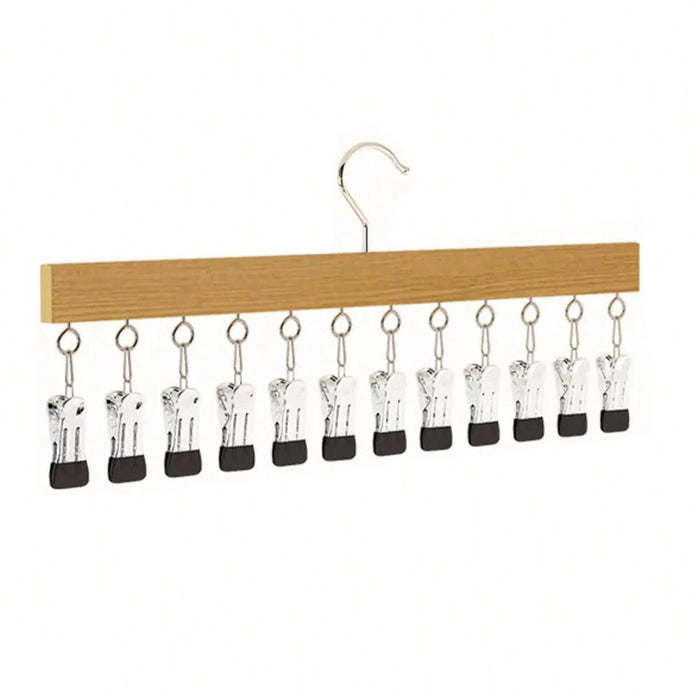 Wooden Sock Hanger with Twelve Metal Clips