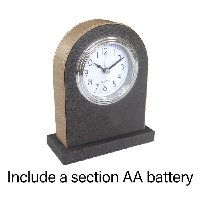 Compact Quartz Alarm Clock with Faux Leather