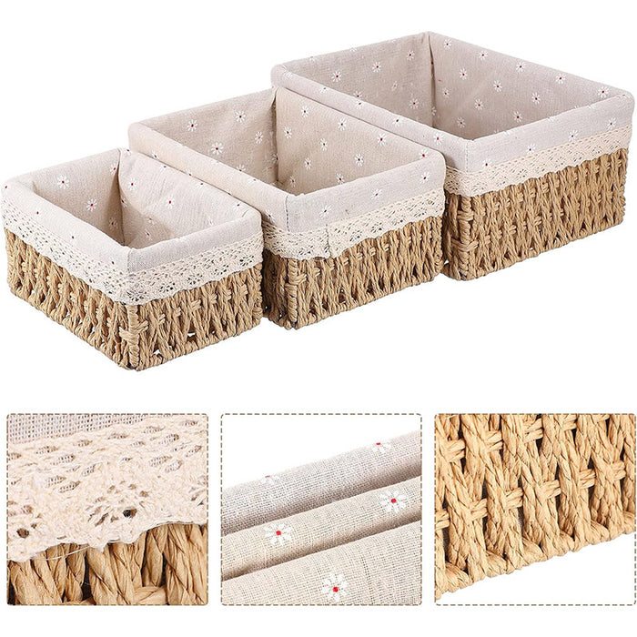 3 Pcs Woven Baskets with Removable Liners