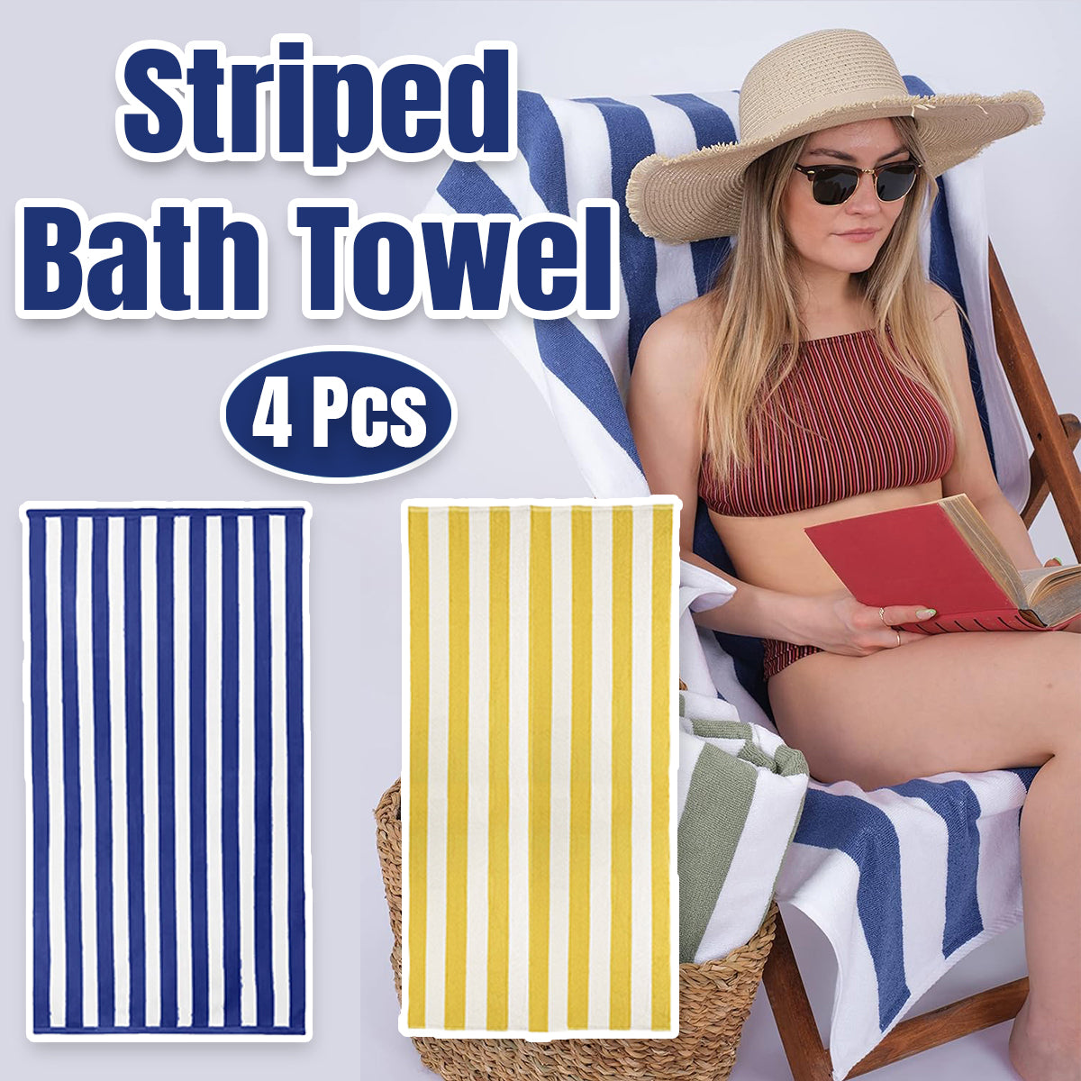 4 Pcs Striped Bath Towels 75x150cm Soft Absorbent – Product View 3