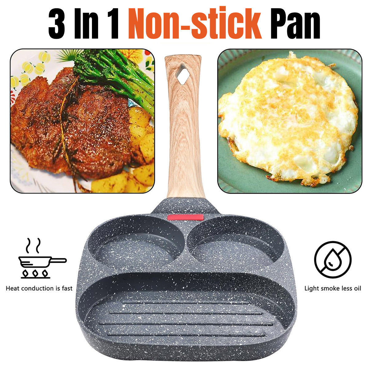 3-Hole Non-Stick Frying Pancake Pan Round Egg Breakfast Cooker