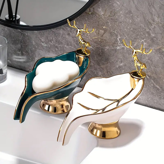Ceramic Soap Dish with Leaf Draining Spout