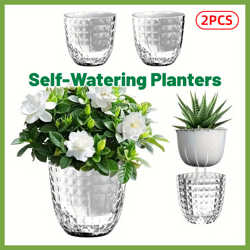 2pcs Transparent Self Watering Flowerpot Automatic Absorbent Planter Storage