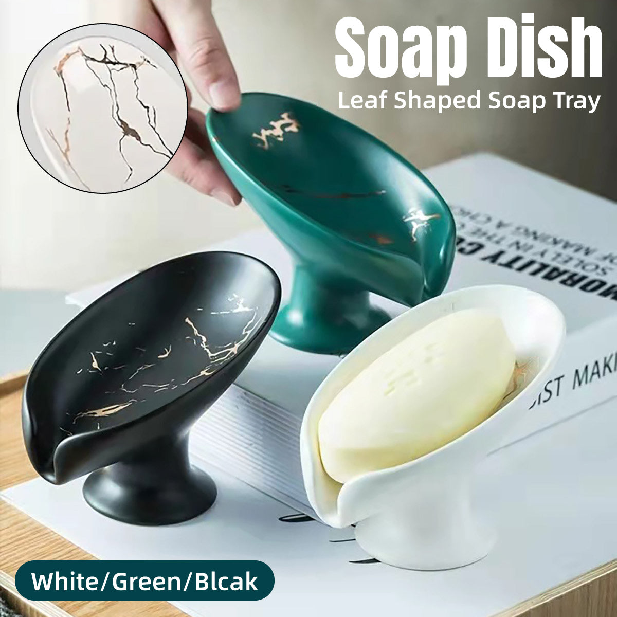 Ceramic Soap Dish with Drainage Marble Pattern Holder