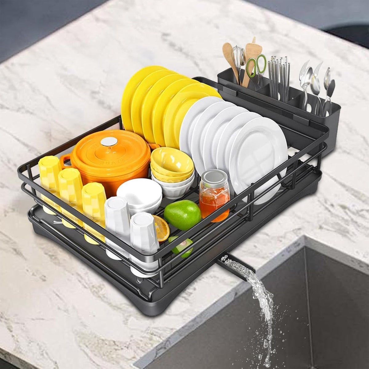 Large Capacity Kitchen Dish Drying Rack Sink Plate Bowl Storage Shelf
