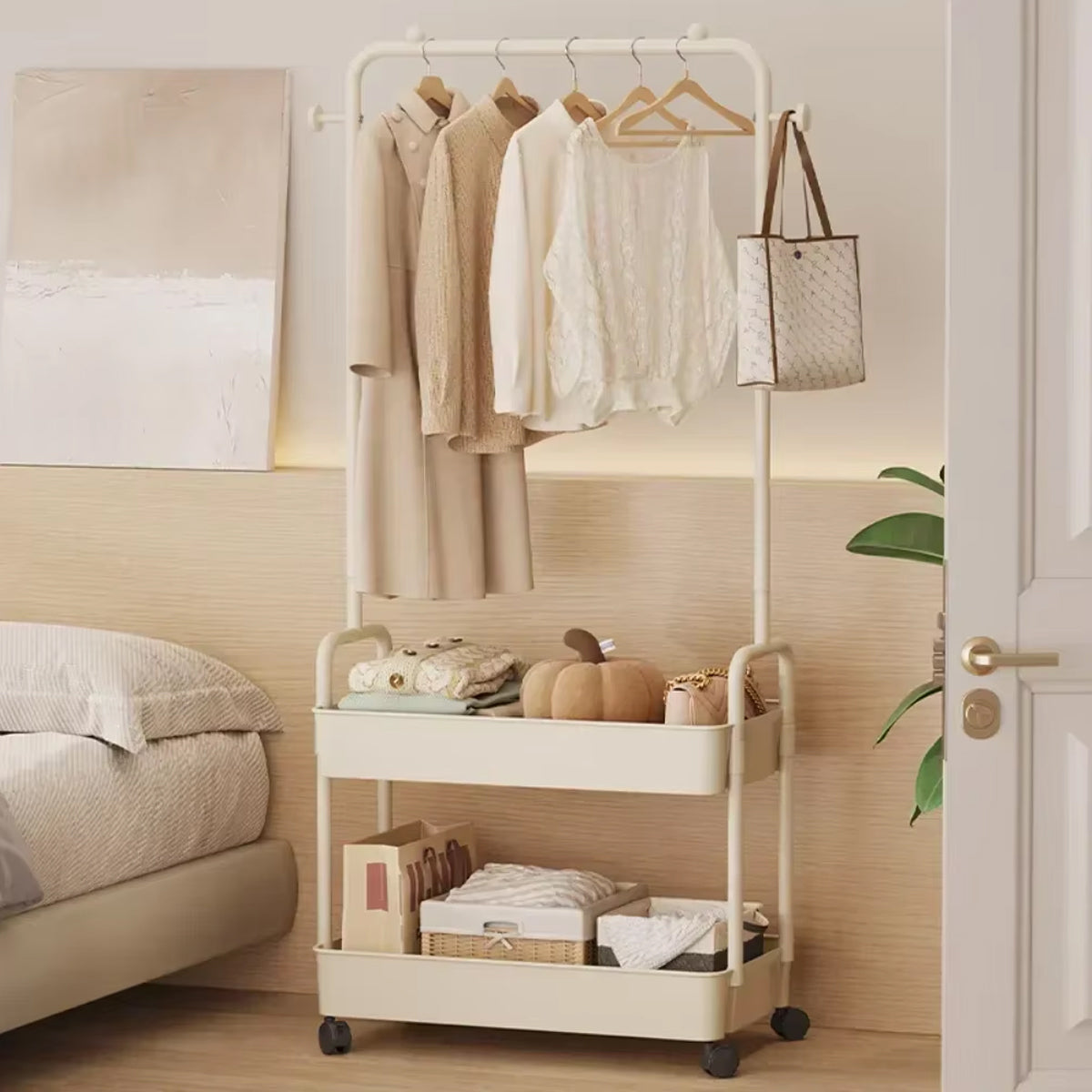 Multipurpose Clothing Rack with Wheels Rolling Wardrobe Organizer for Clothes
