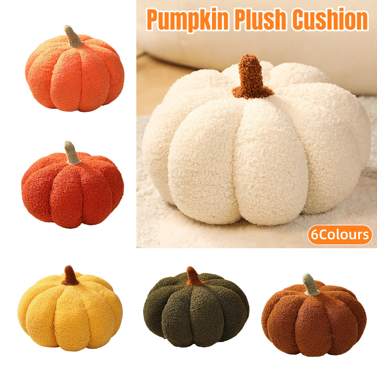 Plush Cushion with Rounded Pumpkin Shape
