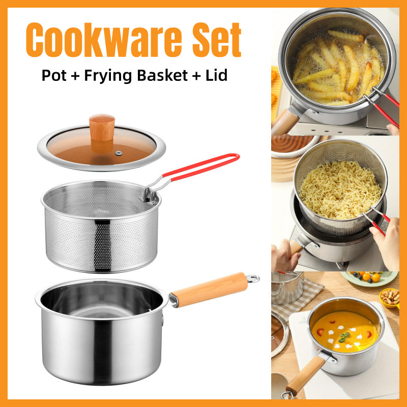 Stainless Steel Small Deep Fryer Pot With Basket and Lid for Kitchen
