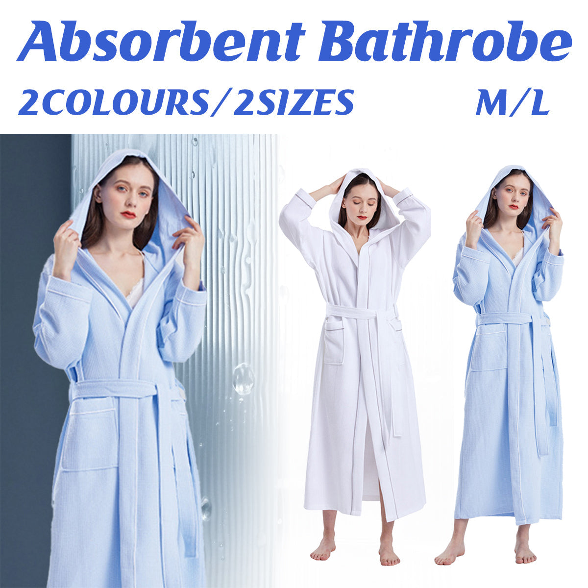 Hooded Cotton Waffle Bathrobe Hotel Long Quick Dry Unisex