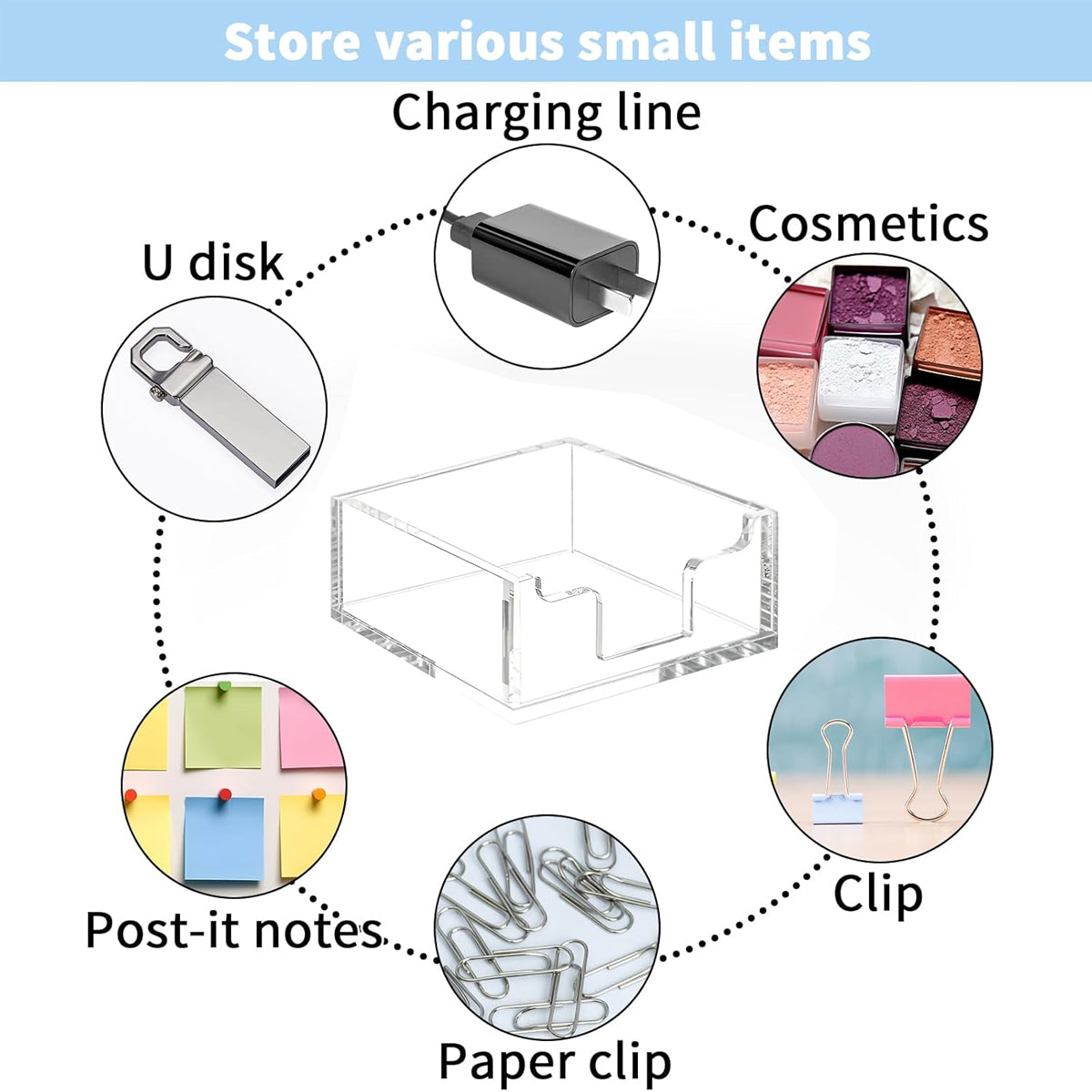 4 Inch Clear Acrylic Sticky Note Holder Box for Desk