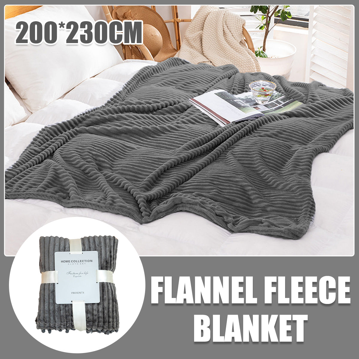 Grey Flannel Stripe Blanket Nap Lounge Throw For Sofa Cover Warm Bed Blanket