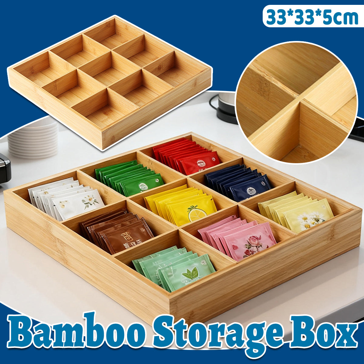 Bamboo 9 Grid Serving Tray Divided Food Platter for Hotel