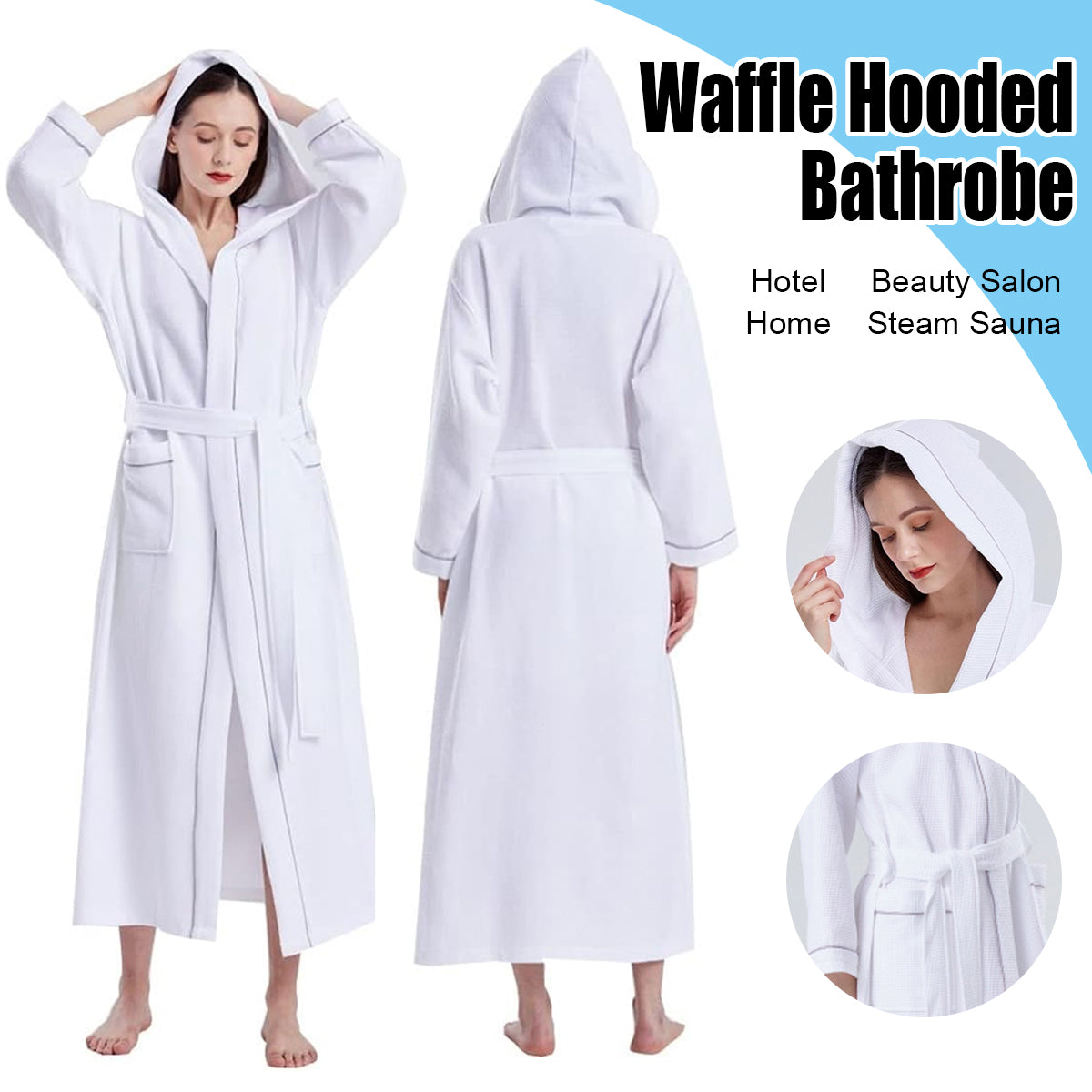 Hotel Bathrobe Waffle Hooded Robe Soft Absorbent for Men and Women Unisex Towels
