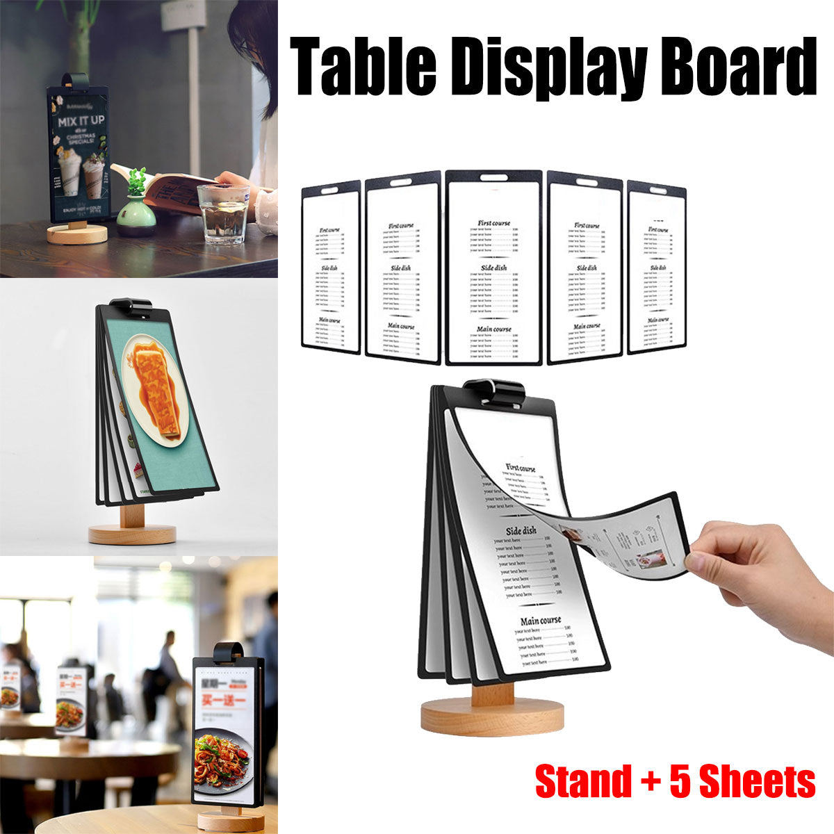 Wooden Tabletop Menu Holder Stand 20x10cm for Restaurant