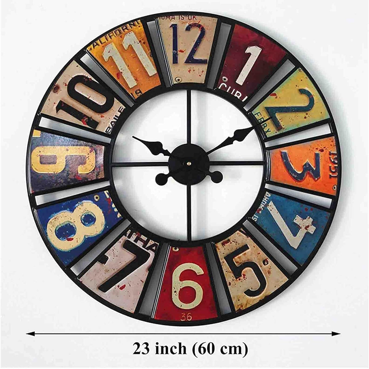 60cm Modern Multi-Coloured Round Metal Wall Clock Large Decorative Home Office