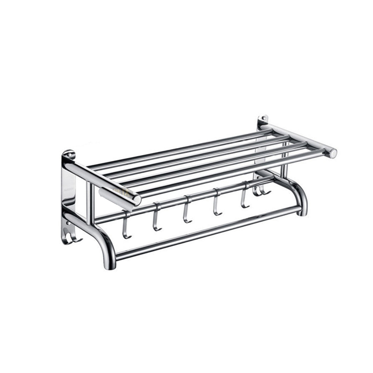 Steel Towel Rack with Upper Shelf and Hooks