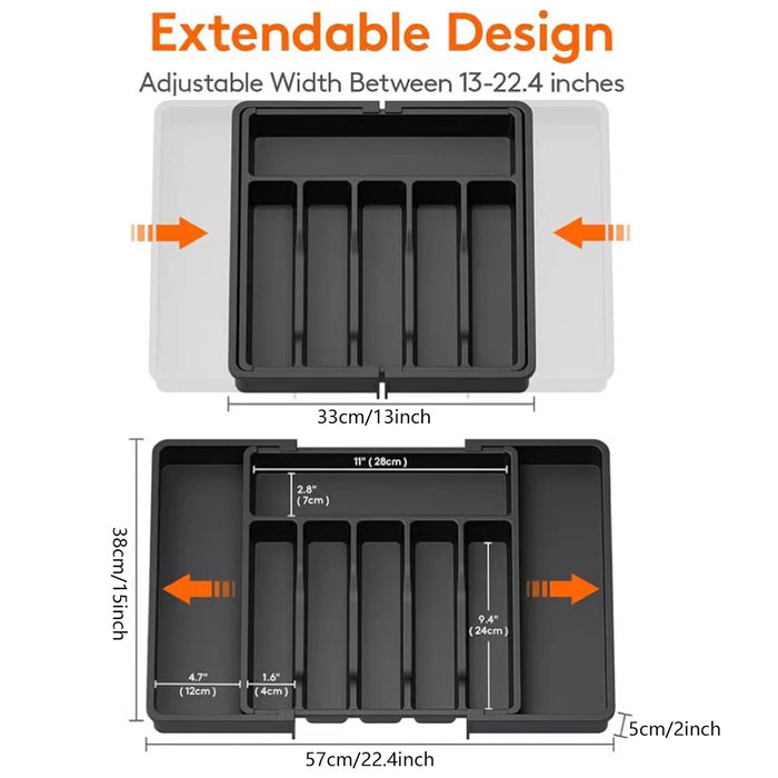 Cutlery Drawer Tray with Expandable Sides