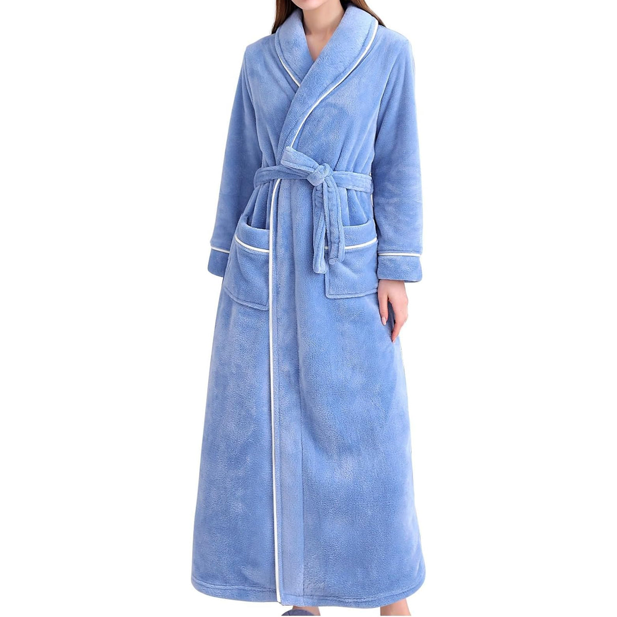 Coral Fleece Bathrobe – Blue or Grey – Product View 27