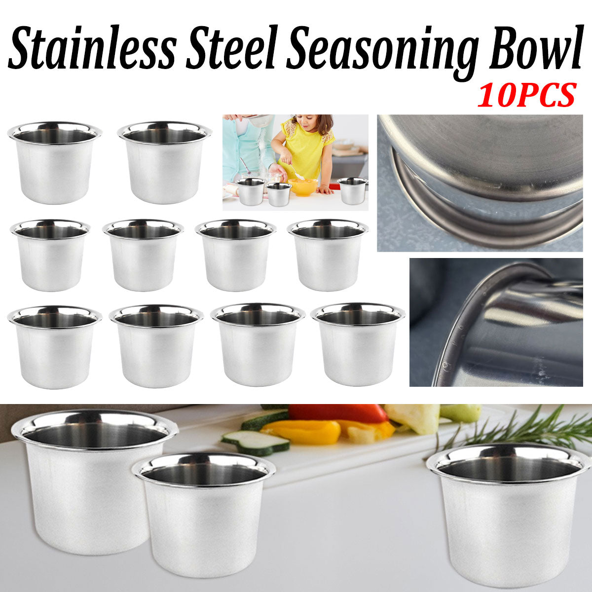 10 Pcs Stainless Steel Mixing Bowls 3 Sizes Food-Grade Kitchen