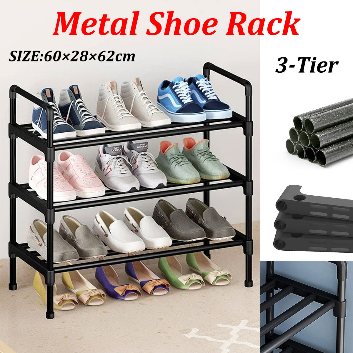 3 Tier Shoe Rack Storage Shelf Multifunctional Household Organizer Space Saver