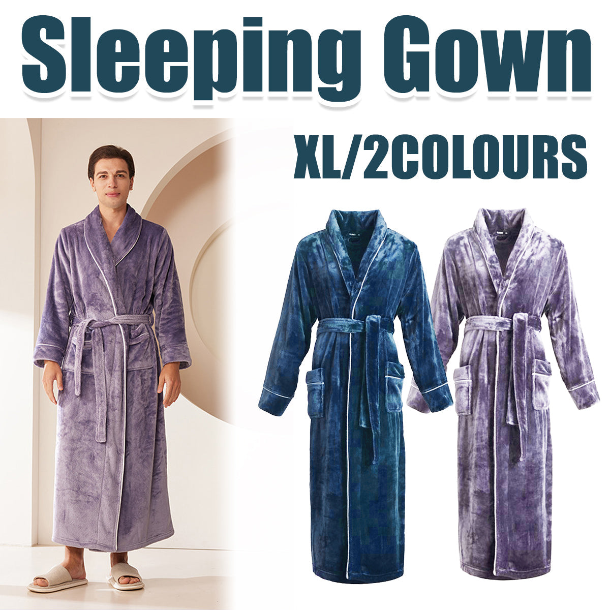 XL Hotel Bathrobe in Green or Purple Colour – Product View 2