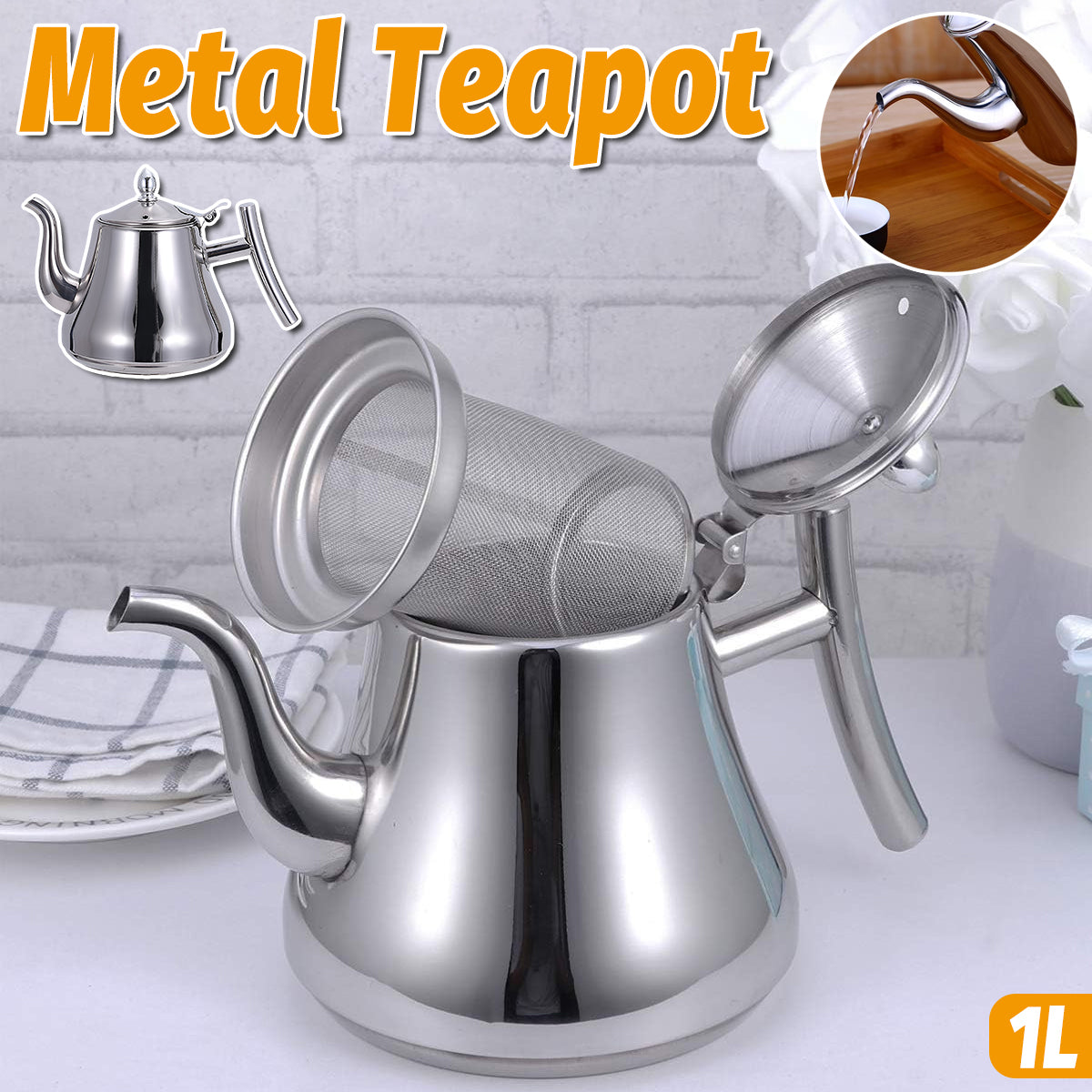 Thickened Stainless Steel Teapot Kettle with Built-in Strainer