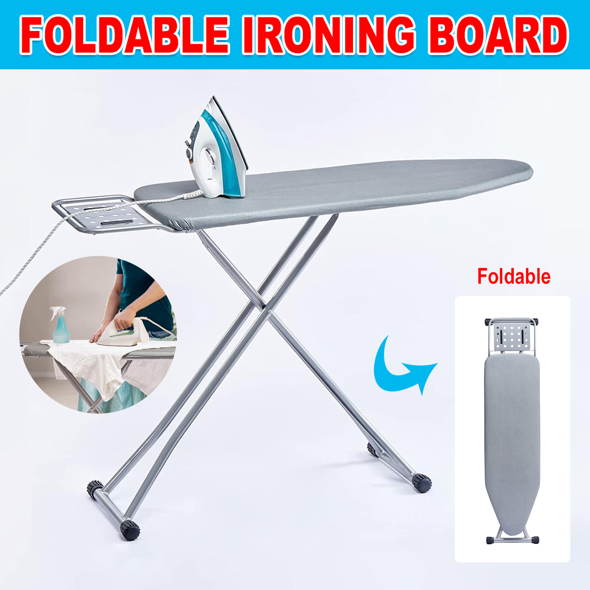 Foldable Ironing Board Portable Laundry Iron Table for Home and Hotel