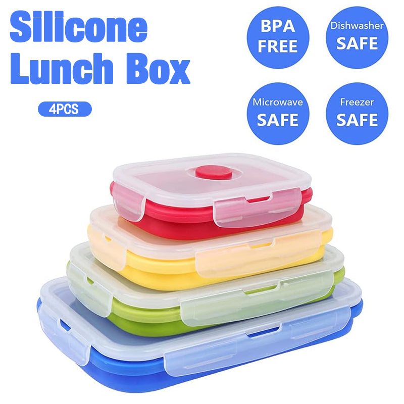 4 PCS Silicone Collapsible Bento Lunch Box Food Storage Container Portable