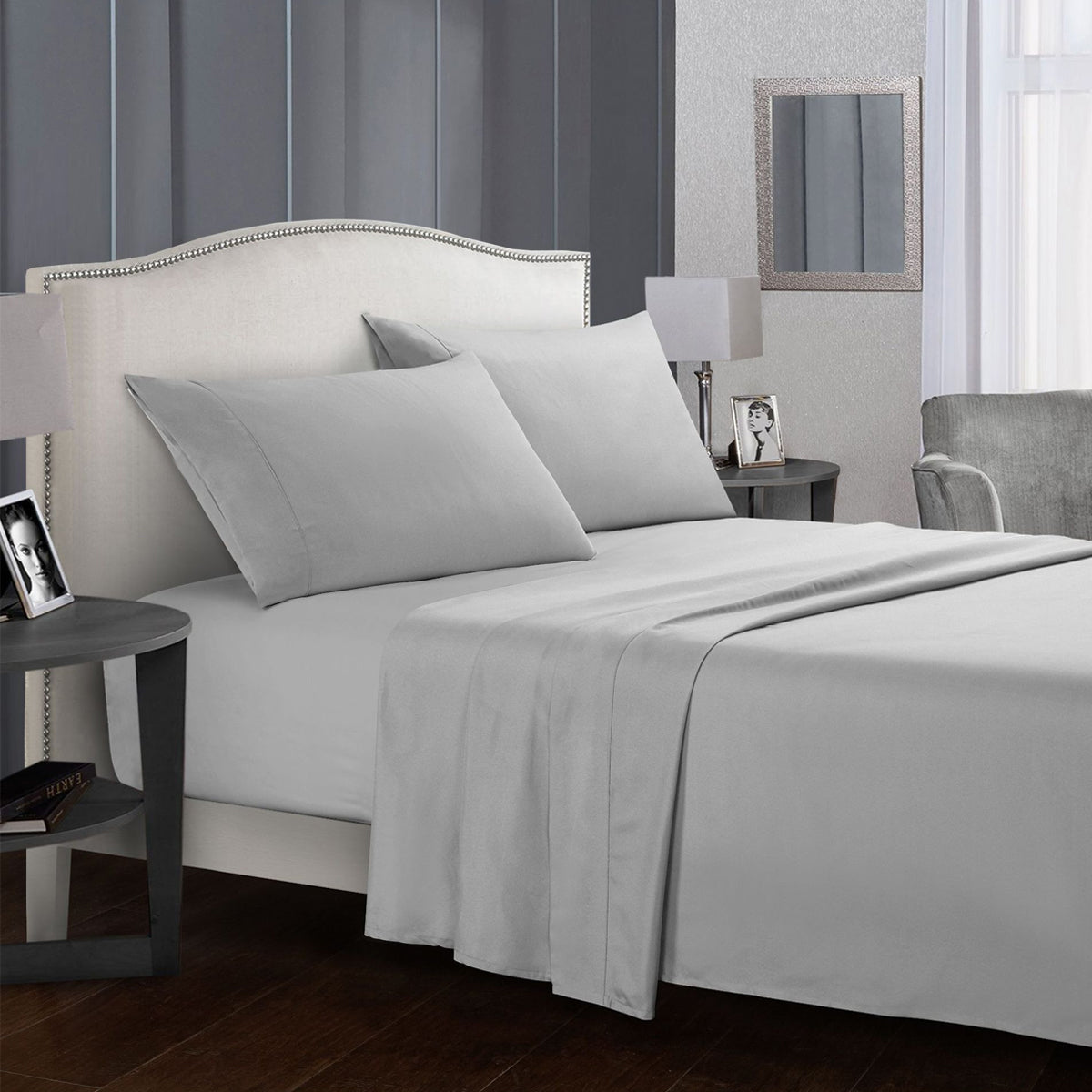 4 Piece Fitted Sheet Bedding Set Soft Wrinkle Resistant