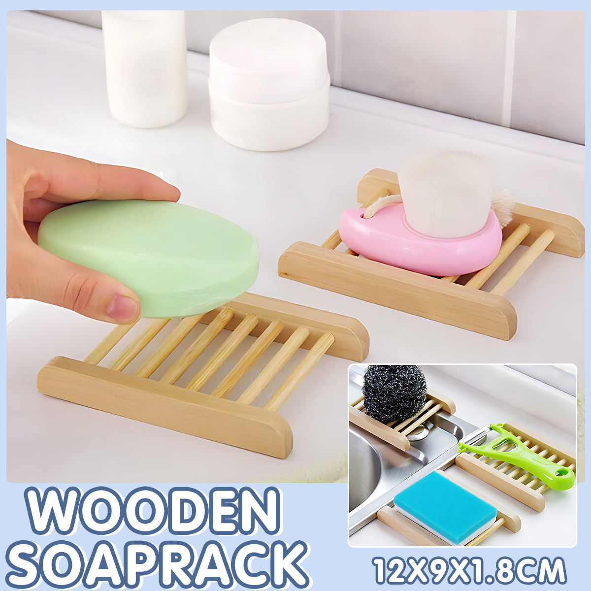 Natural Wooden Bamboo Soap Dish Tray Holder Storage Soap Rack Box Soap Dishes AU