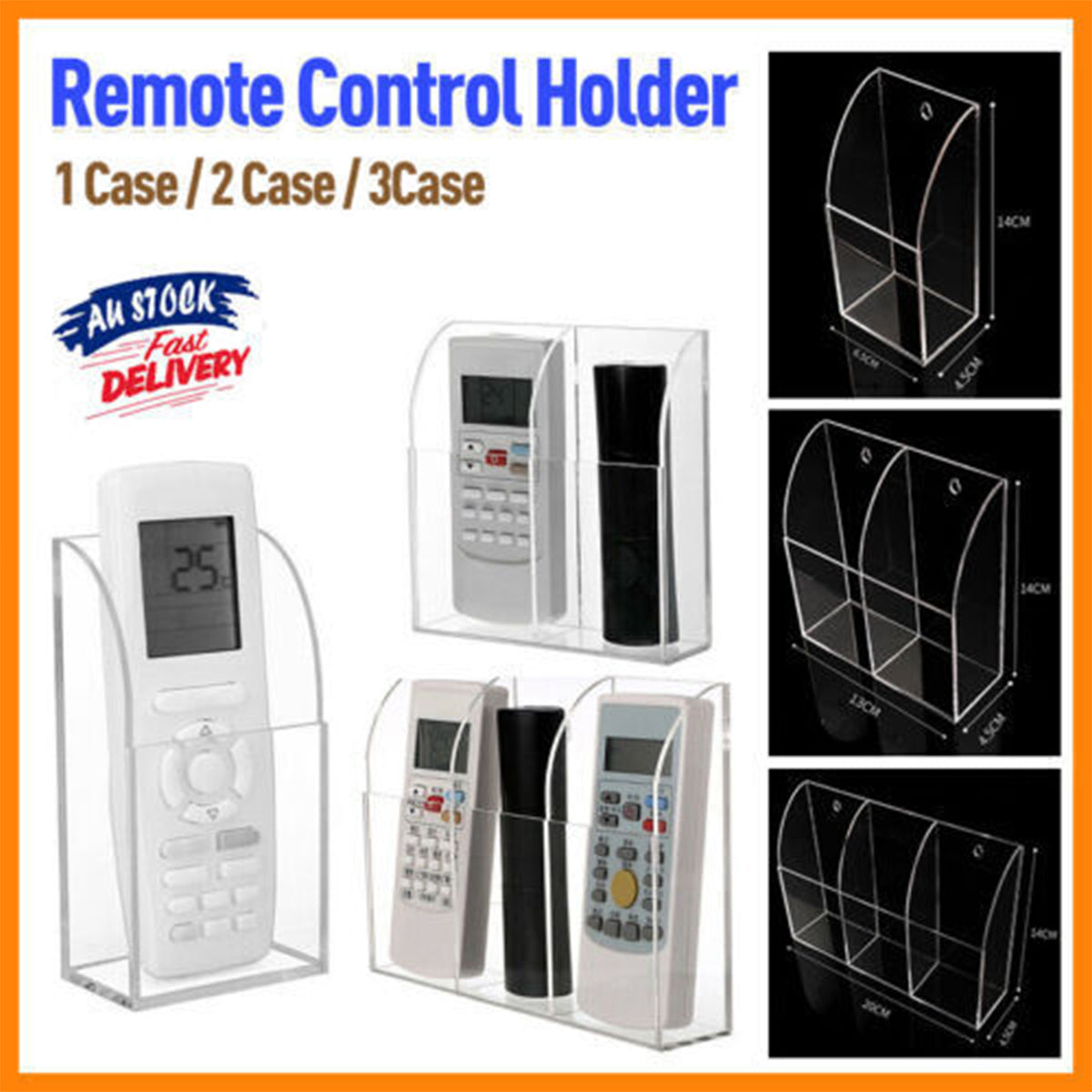 Wall Mount Clear Acrylic Remote Control Holder 3 Size Options