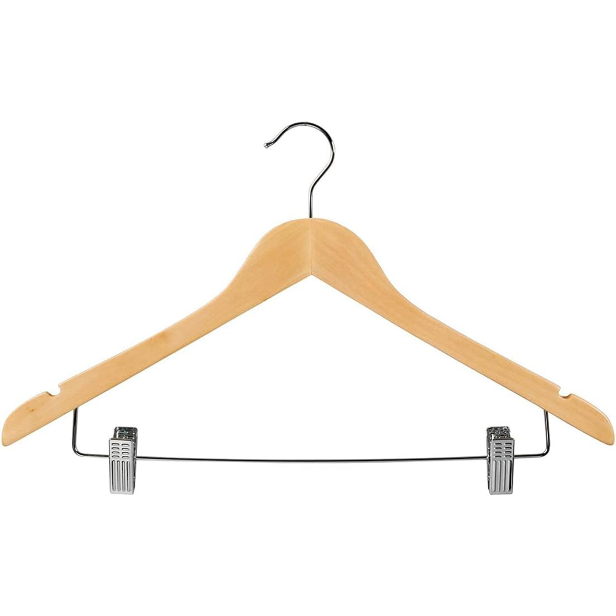 10 Pcs Wooden Non-Slip Wide Shoulder Clothes Hanger with Clip for Hotel Wardrobe