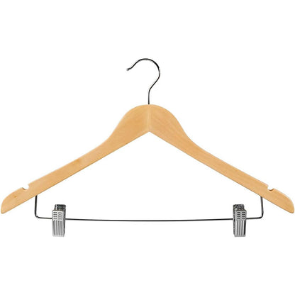 10 Pcs Wooden Non-Slip Wide Shoulder Clothes Hanger with Clip for Hotel Wardrobe