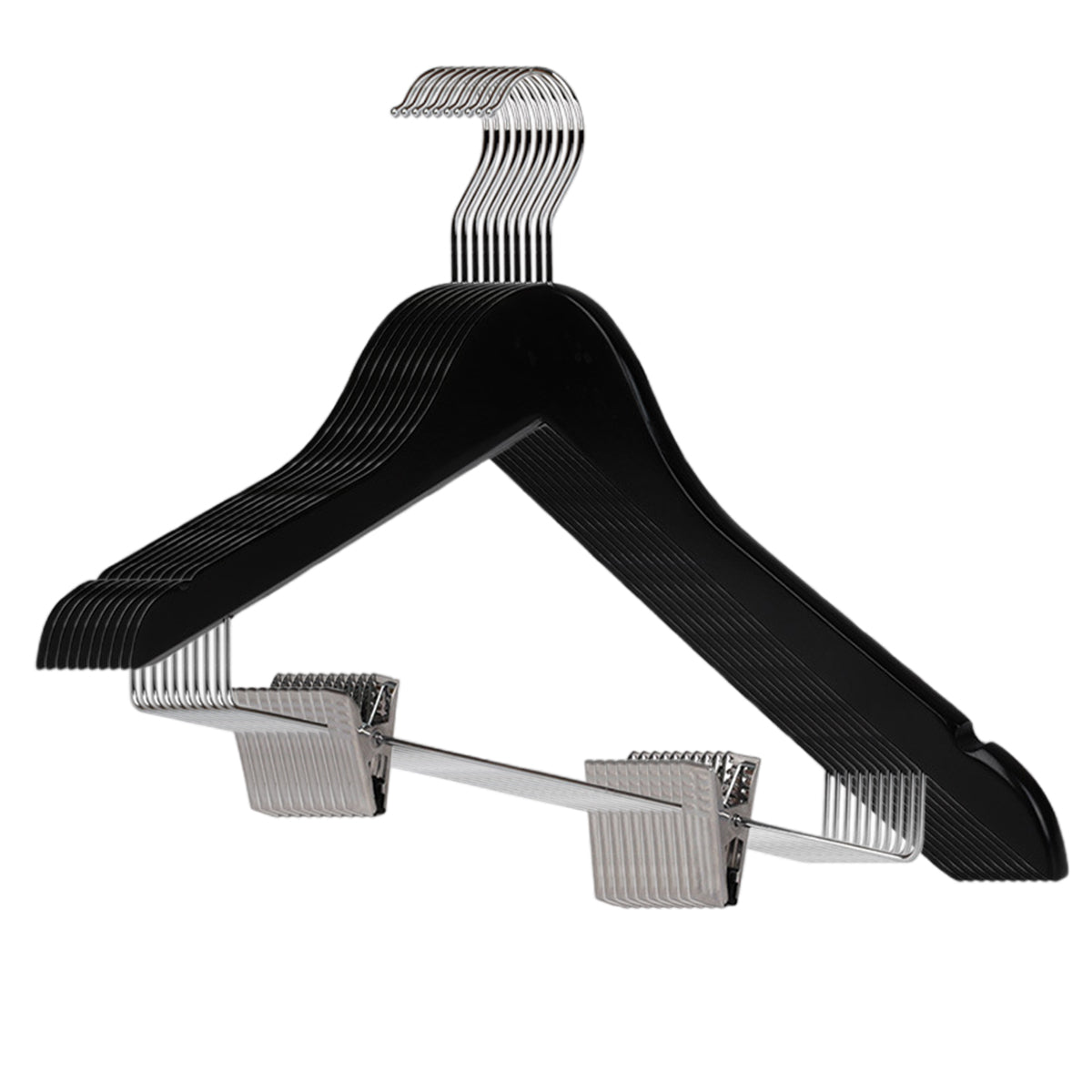 10 Pcs Wooden Non-Slip Wide Shoulder Clothes Hanger with Clip for Hotel Wardrobe