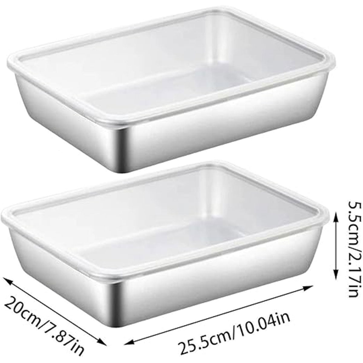 2PCS Stainless Steel Square Food Tray With Lid Rectangular Storage Box Plate AU
