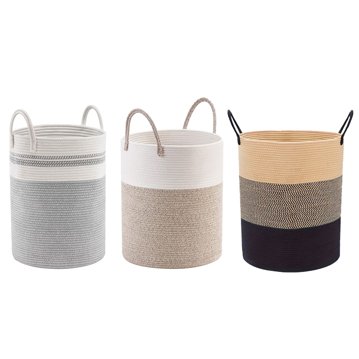 Woven Cotton Rope Storage Basket Foldable Laundry Bin Bamboo Clothes Organizer