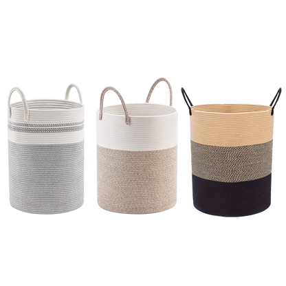 Woven Cotton Rope Storage Basket Foldable Laundry Bin Bamboo Clothes Organizer