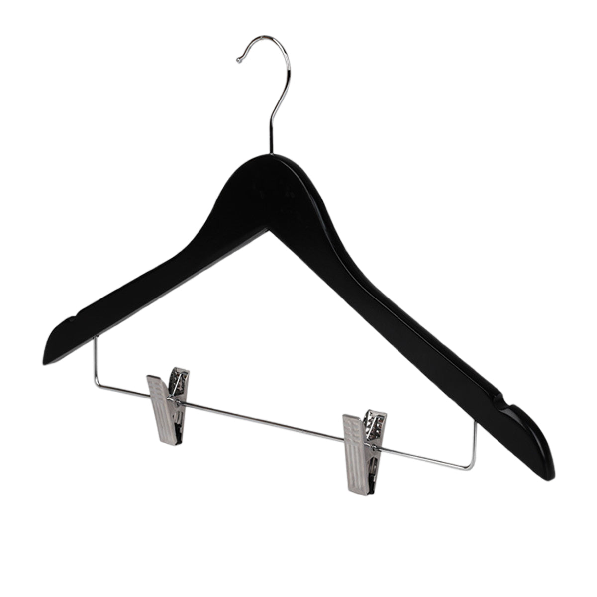 10 Pcs Wooden Non-Slip Wide Shoulder Clothes Hanger with Clip for Hotel Wardrobe