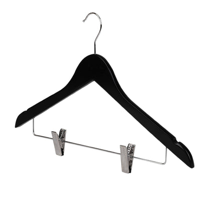 10 Pcs Wooden Non-Slip Wide Shoulder Clothes Hanger with Clip for Hotel Wardrobe
