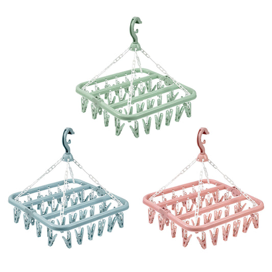 3 Pieces Plastic Multi-Clip Clothes Drying Rack Hanging Set